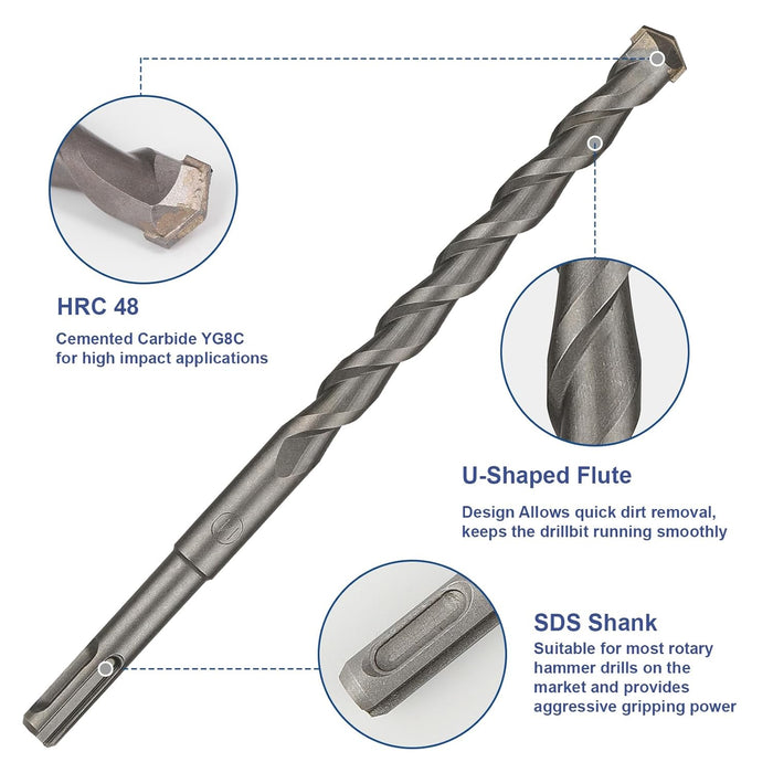 Rotary Hammer Drill Bits Set & Chisels Concrete Masonry Hole Tool 17pcs