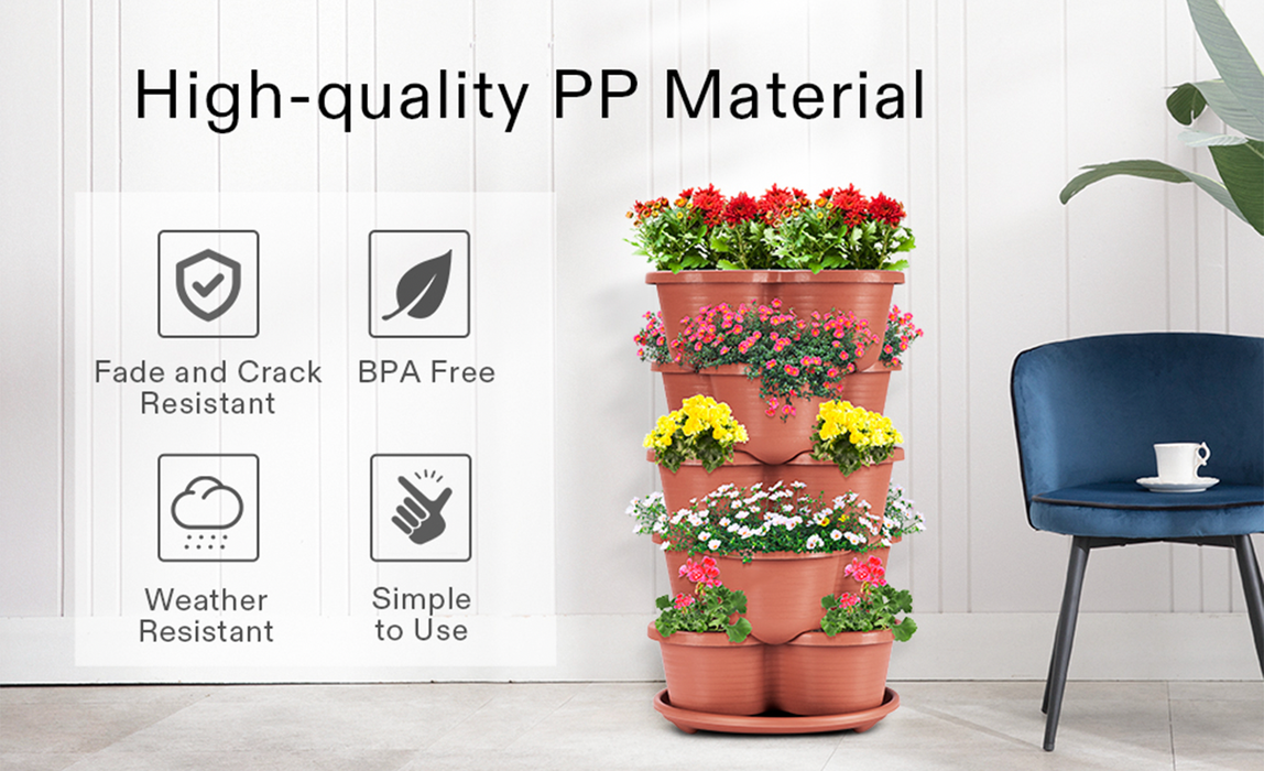 5 Tier Vertical Stackable Planter for Flowers Herbs Vegetables-Terracotta