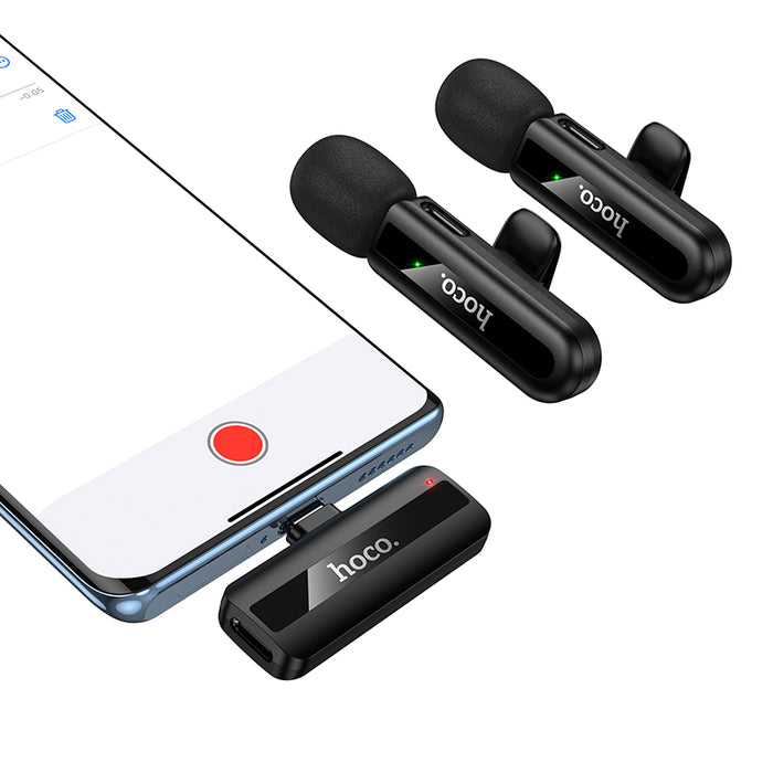 Hoco Dual Wireless Lapel Mic w USB C Connector + Lightning Adaptor, DSP Noise Cancellation - image 7