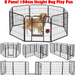 8-panel dog playpen with a dog inside, showing different configurations.