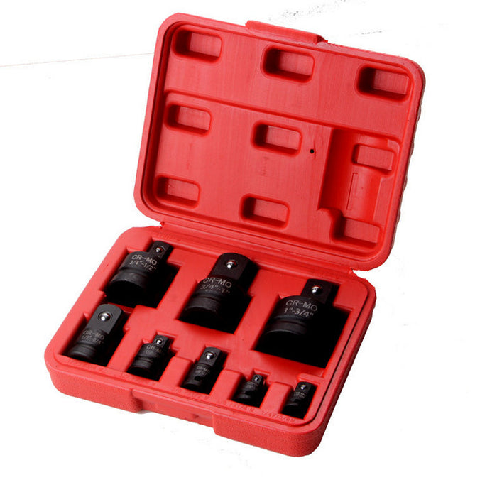 Set of black sockets in a red tool case on a white background