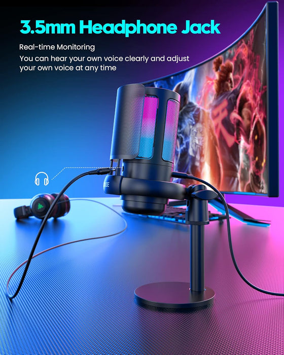 Gaming Microphone, USB PC Mic for Podcasts Videos, Streaming