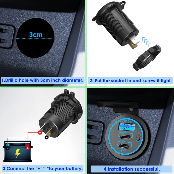 12V USB Outlet Type C Car Charger Socket Fast Charging