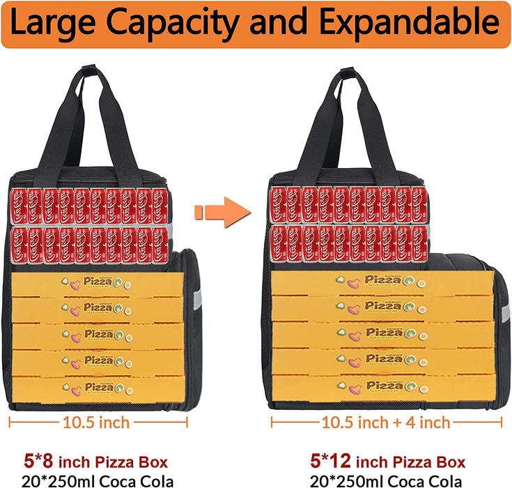 Expandable Insulated Food Delivery Backpack for Takeaway Deliveries - Black
