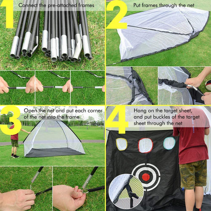 Foldable Golf Hitting Net Sets with Chipping Target Pockets