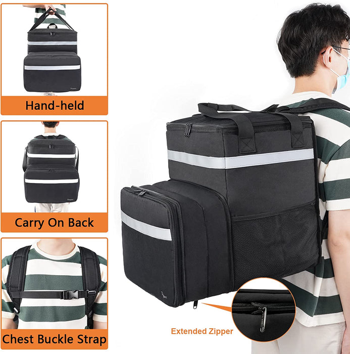 Expandable Insulated Food Delivery Backpack for Takeaway Deliveries - Black