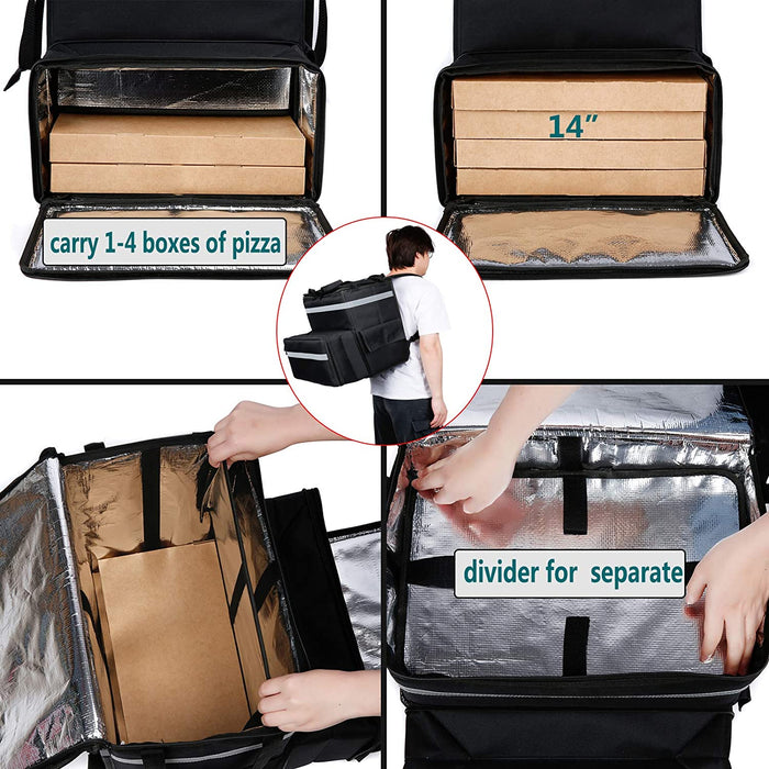 Expandable Insulated Food Delivery Backpack for Takeaway Deliveries - Black