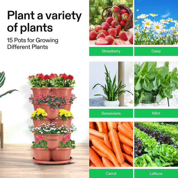 5 Tier Vertical Stackable Planter for Flowers Herbs Vegetables-Terracotta