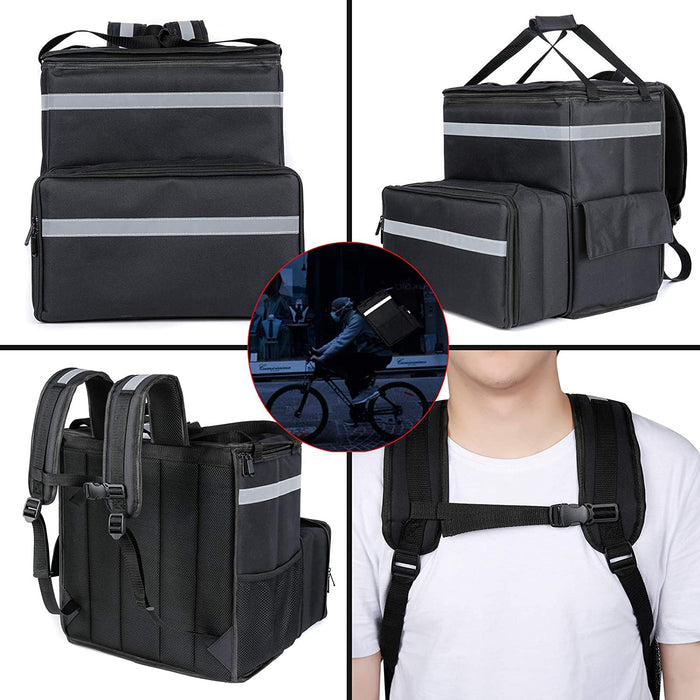 Expandable Insulated Food Delivery Backpack for Takeaway Deliveries - Black