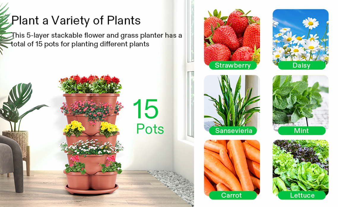 5 Tier Vertical Stackable Planter for Flowers Herbs Vegetables-Terracotta