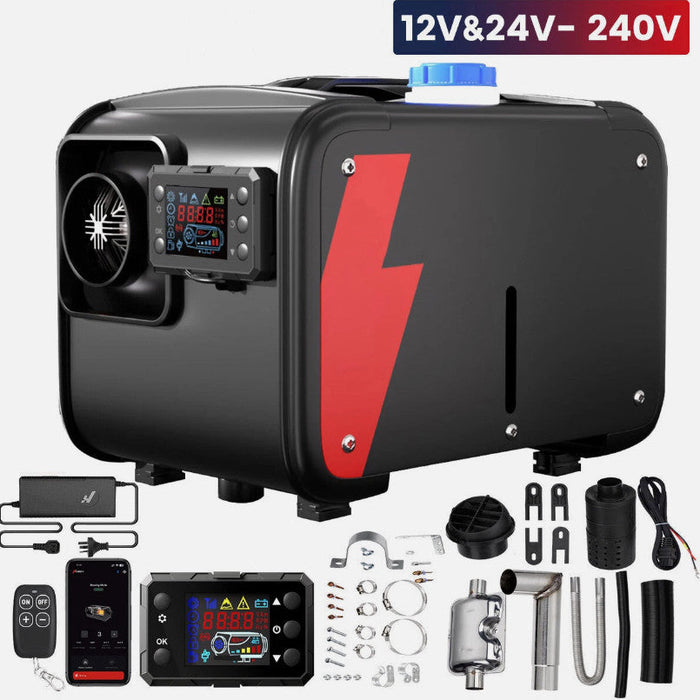 Black and red electrical device with accessories on a white background