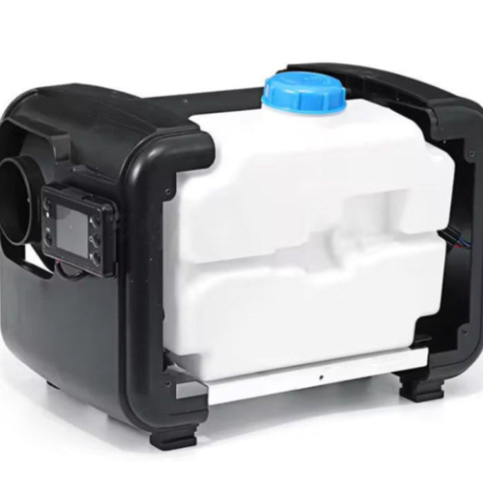 White tank with black frame and blue cap on a white background