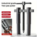 Industrial grade two-jaw puller with text highlighting features on a white background