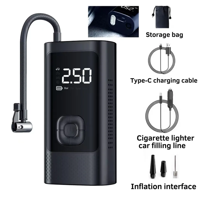 Portable Car Tyre Inflator Cordless Digital Air Compressor Rechargeable Air Pump