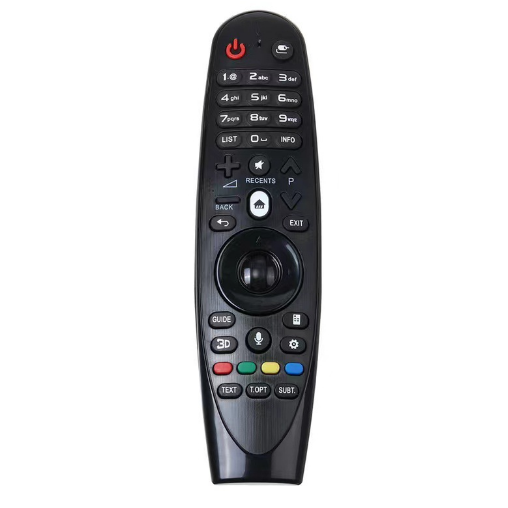 Black electronic remote control on a white background