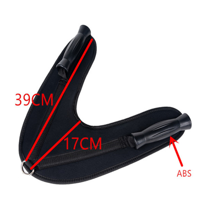 Black shoulder pad with measurements and 'ABS' label on a white background