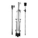 A set of three chrome metal stand legs with black rubber feet and mounting hardware, displayed on a solid white background.