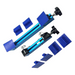 Blue mechanical component with multiple parts on a white background