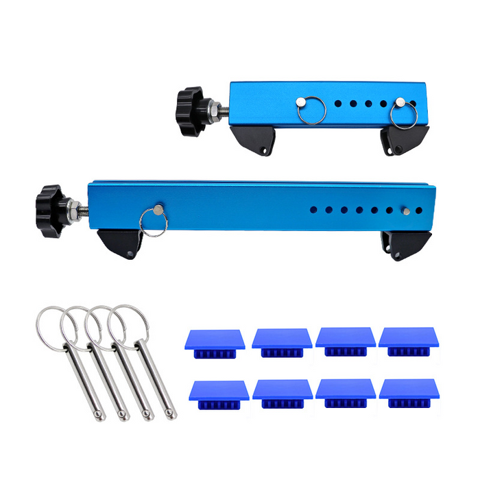 Blue metal tool with attachments on a white background
