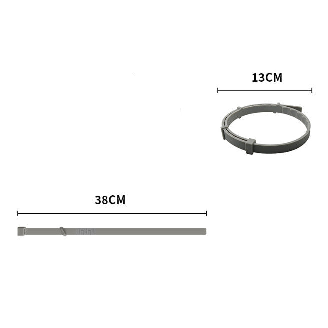 Measurement chart showing dimensions of a cylindrical rod and a circular ring on a white background.