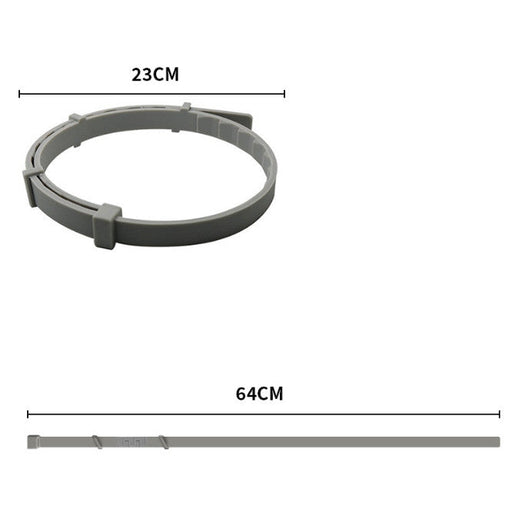 Gray collar ring and rod with measurements on a white background