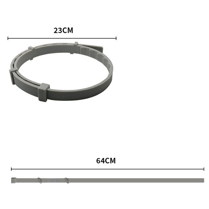 Gray collar ring and rod with measurements on a white background