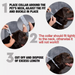 Instructions for fitting a dog collar with images of a black dog and hands adjusting the collar.
