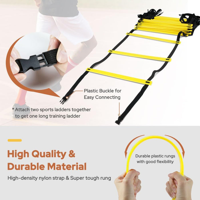 Sports ladder with plastic buckle for easy connection, high-quality durable material, and flexible rungs.