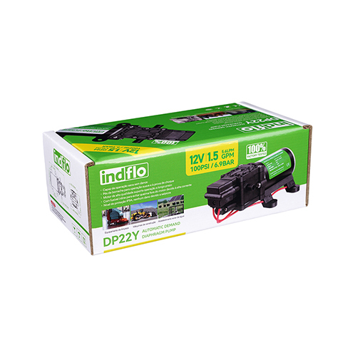 Indflo DP22Y pump packaging on a white background