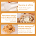Product packaging with perforated sheets for food preparation, showing usage examples and features.