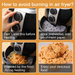 Steps to avoid burning food in an air fryer with text overlay on an orange background.