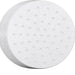 Stack of white paper plates with holes on a white background