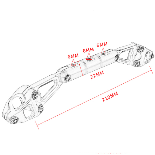Metal component with dimensions marked on a white background