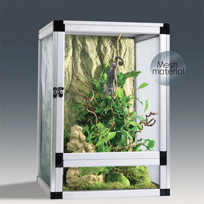 Reptile terrarium with mesh material on a gradient background