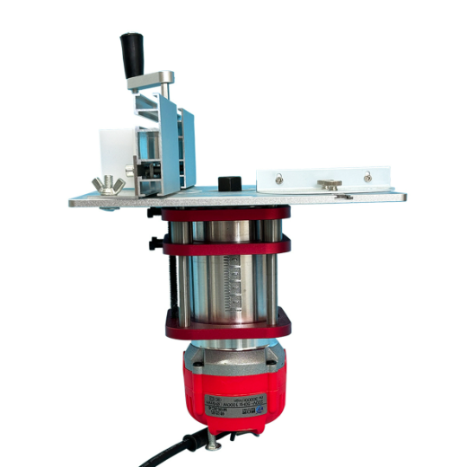 Red and silver machine with a white background