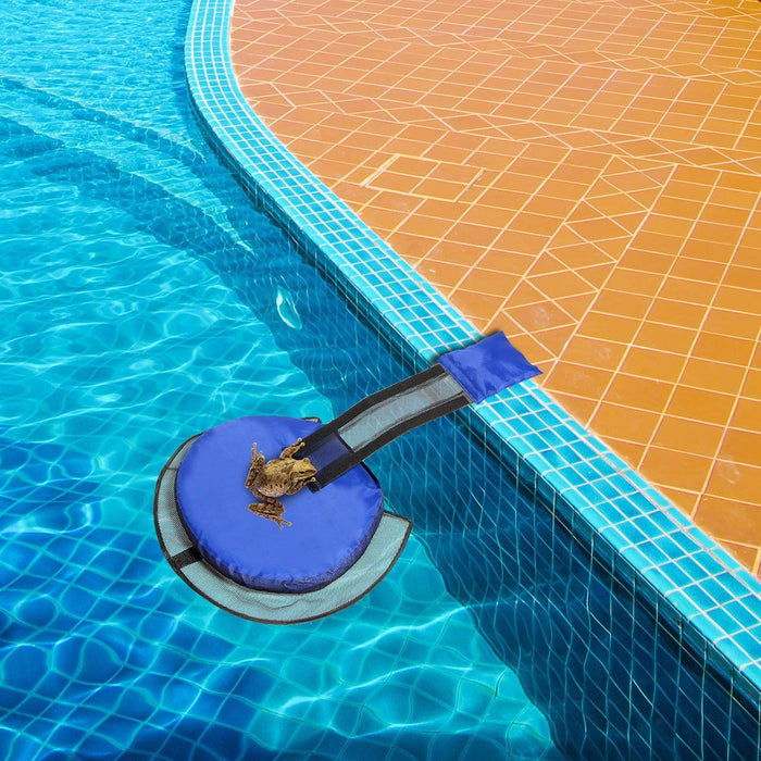 Pool ramp on the edge of a swimming pool with tiled deck.
