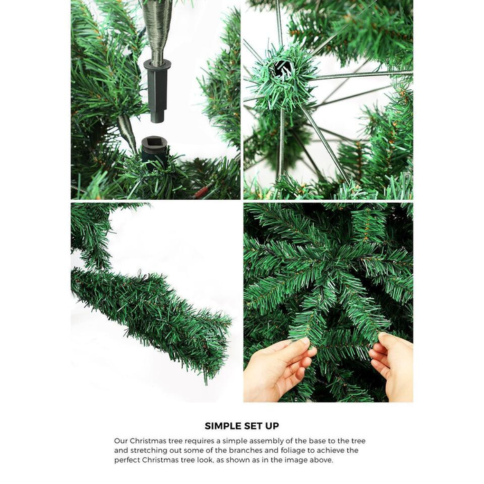 Step-by-step guide on assembling a Christmas tree with close-up shots of the process.