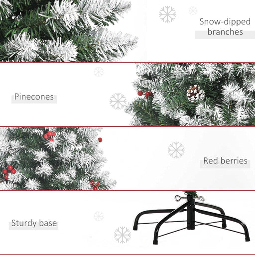 Decorative Christmas tree with snow-dipped branches, pinecones, red berries, and a sturdy base on a white background.