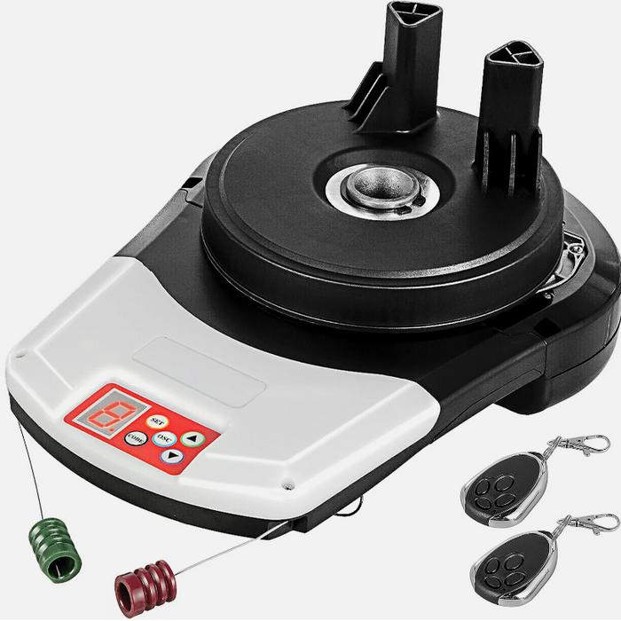 Rotating disc with electronic components and remote controls on a white background