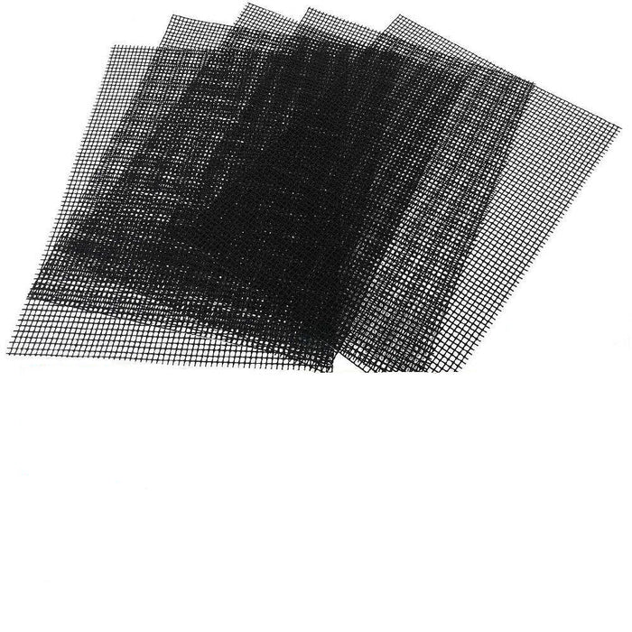 Three black mesh filters on a white background