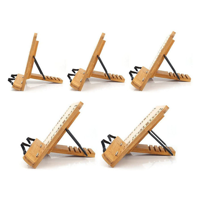 Set of five wooden stand with black metal legs on a white background