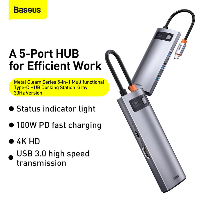 Baseus 5-port HUB for efficient work with features listed on a white background
