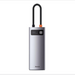 Silver portable device with black handle on a white background