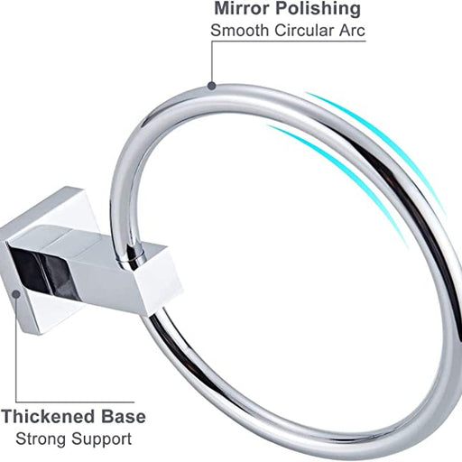 Chrome towel ring with text highlighting mirror polishing and thickened base