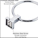 Chrome towel ring with text highlighting features on a white background
