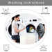 Woman loading a washing machine with icons and text indicating washing instructions.