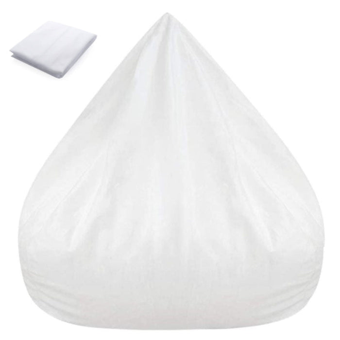 White bean bag chair with a smaller white pillow on a white background