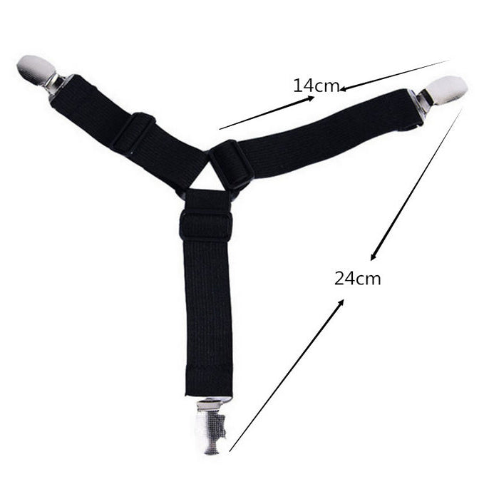 Black suspenders with measurement labels on a white background