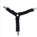 Black suspenders with silver clips on a white background