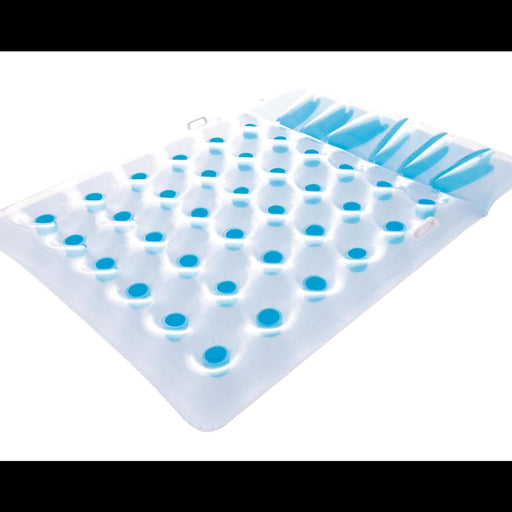 Pool float with blue dots on a white background
